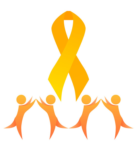 儿童癌症。黄色快乐的舞者和金色的丝带。儿童癌症意识。象征着希望和团结。向量元素图片下载