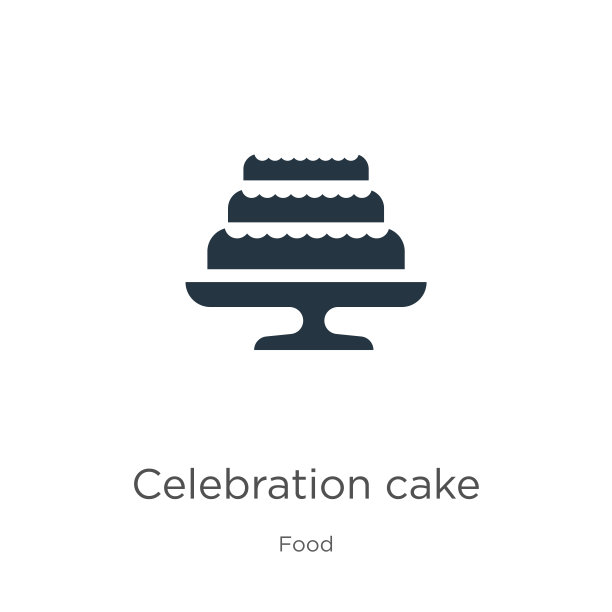 庆祝蛋糕图标矢量图：从食品系列中分离出来的流行扁平庆祝蛋糕图标，可用于网页、移动图形设计、徽标、EPS10图片下载