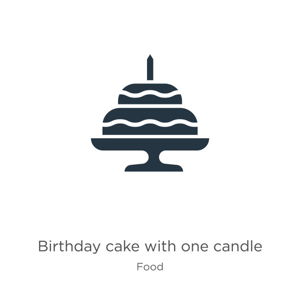 生日蛋糕与一个蜡烛图标矢量。时尚扁平生日蛋糕与一个蜡烛图标从食物收集孤立在白色背景。矢量插图可以用于网页和移动图形图片下载