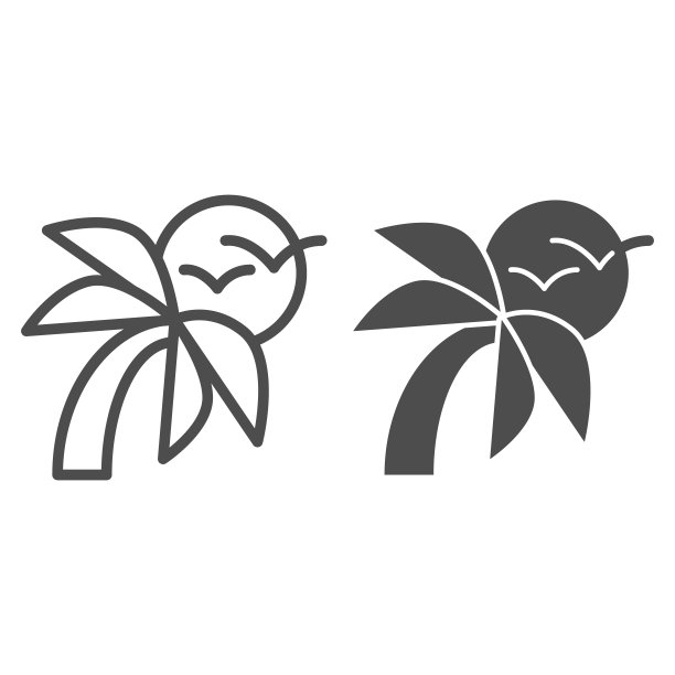 棕榈树和太阳线和字形图标。热带景观矢量插图孤立在白色。自然轮廓风格设计，专为网页和应用设计。Eps 10。图片下载