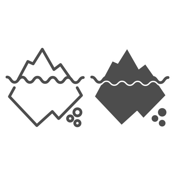 冰山在水线和字形图标。Berg矢量插图孤立在白色上。南极轮廓风格设计，为网页和应用程序设计。Eps 10。图片下载