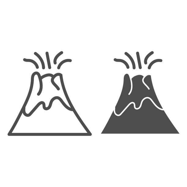 火山线和字形图标。岩浆喷发矢量图孤立在白色上。自然轮廓风格设计，专为网页和应用设计。Eps 10。图片下载