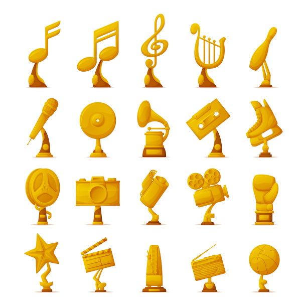 奖杯和奖项收集矢量插图图片下载