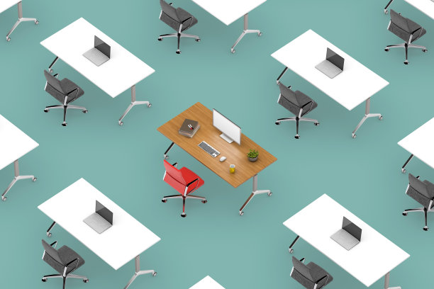 一个办公室空间的概念俯视图与桌子突出图片下载