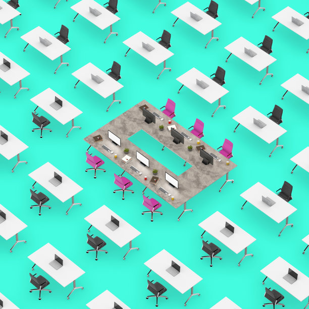 一个办公室空间的概念俯视图与桌子突出图片下载