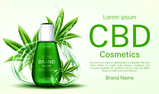 Cbd化妆品瓶子与水飞溅和树叶图片下载