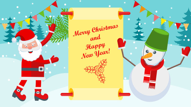 明亮的圣诞卡与人物为节日装饰。图片下载