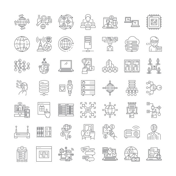 网络线性图标，标志，符号向量线插图集图片下载