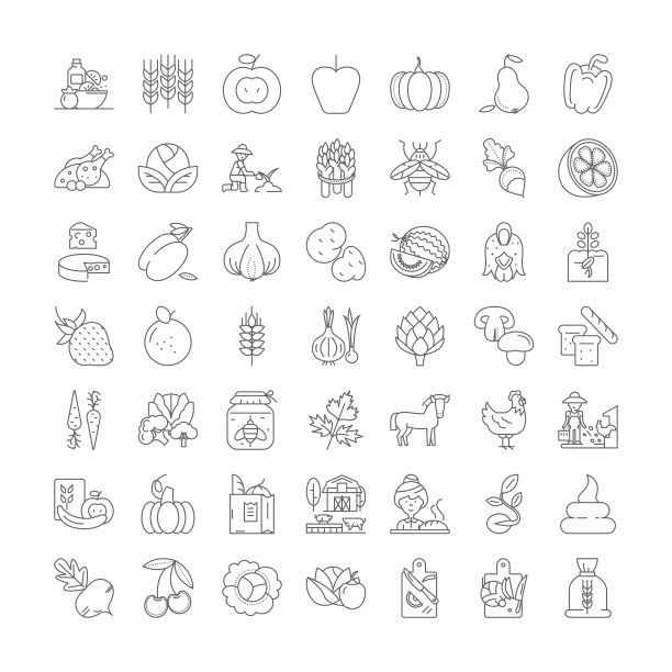 有机食品线性图标，标志，矢量线插图符号集图片下载