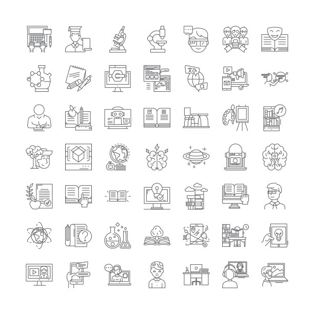 数字教育线性图标、符号矢量线图图片下载