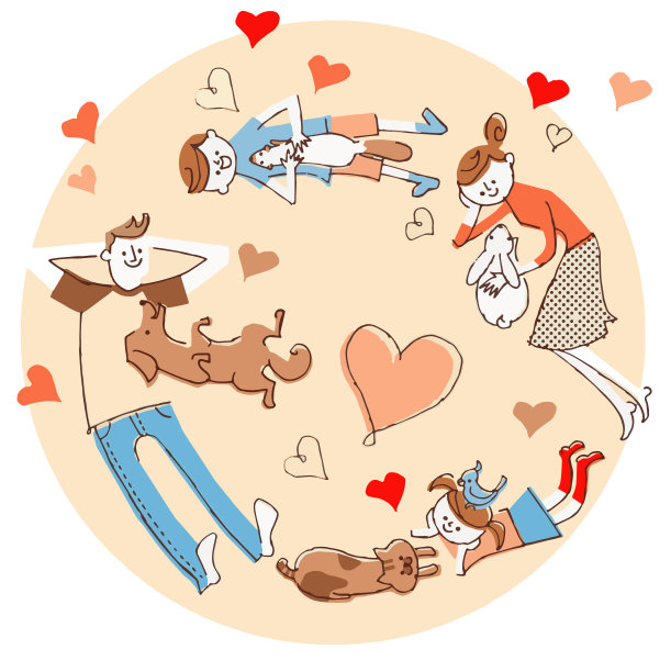 家庭与各种宠物玩耍图片下载