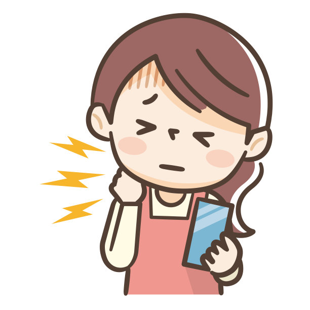 一个疲惫的家庭主妇拿着手机脖子疼痛图片下载