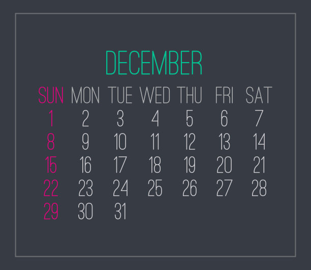 2019年12月月历图片下载