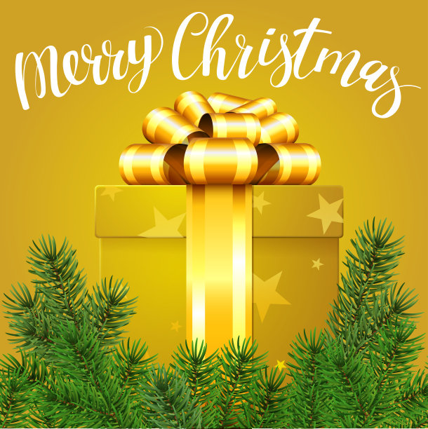 有金色丝带的圣诞大礼盒图片下载