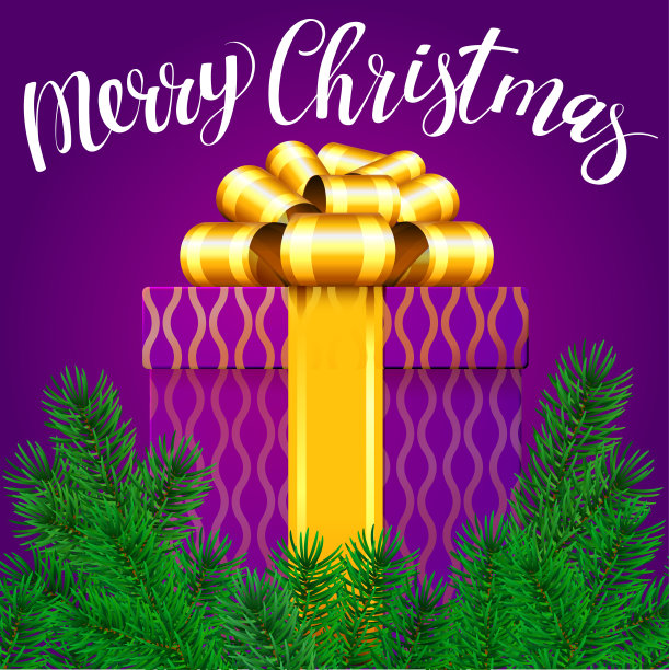 有金色丝带的圣诞大礼盒图片下载