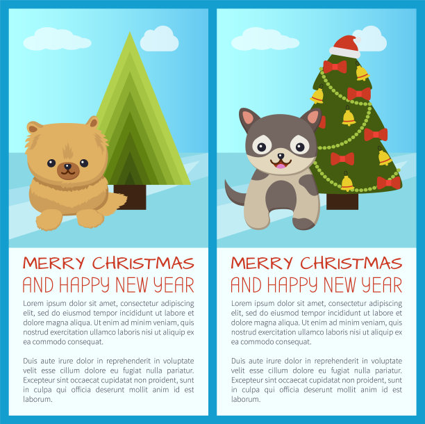 圣诞快乐一套狗矢量插图图片下载