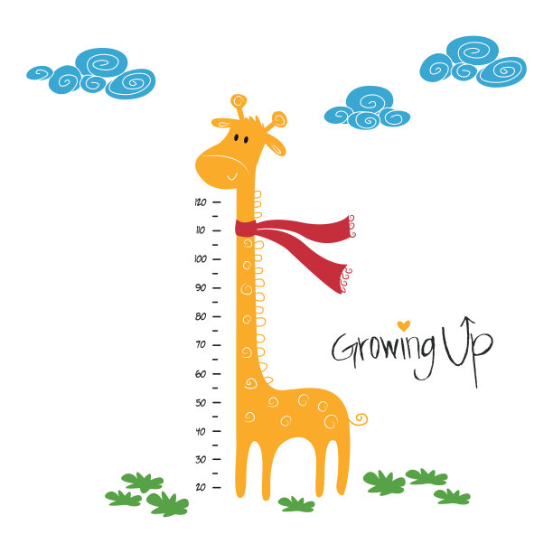 儿童高度尺与长颈鹿墙壁贴花，墙贴纸-向量图片下载