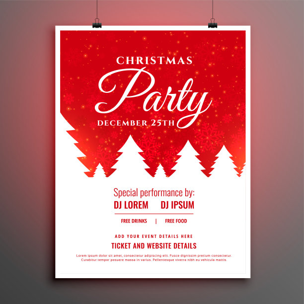 圣诞晚会红色传单模板设计素材图片