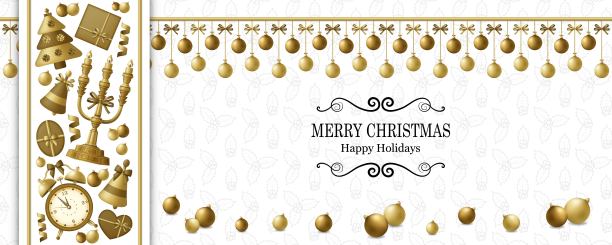 圣诞背景和新年快乐金球，礼盒和闹钟。金色的杉木和烛台。贺卡和圣诞模板。还有五分钟就到午夜了。矢量插图。图片下载