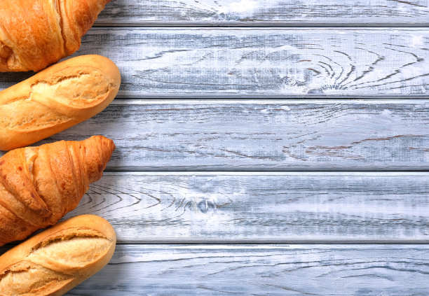 平铺法式甜糕点和面包房图片下载