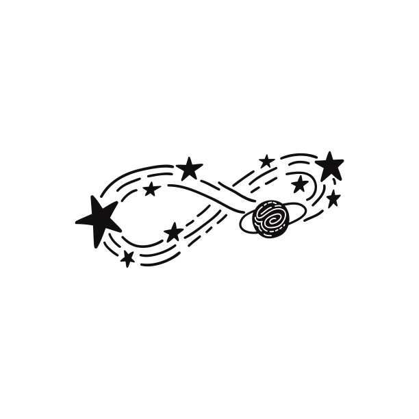 无限符号，星星，行星。涂鸦儿童矢量插图孤立的白色背景。图片下载