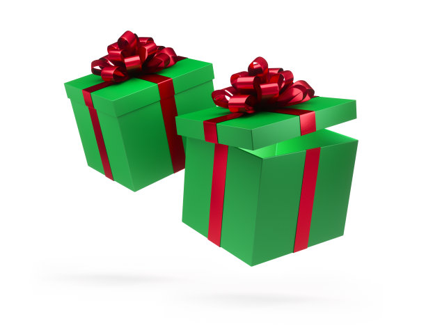两个用红丝带系的礼盒图片下载