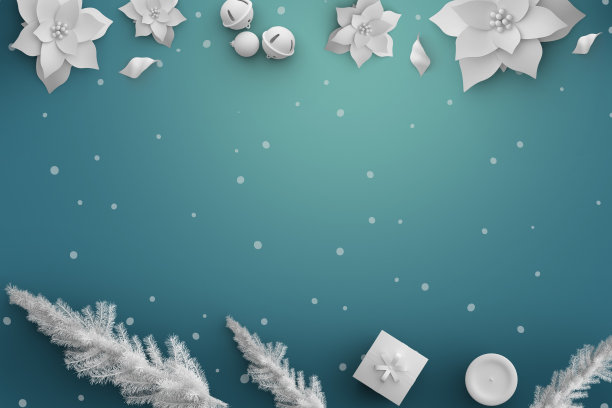 圣诞主题和新年作文。圣诞礼物，木制蓝色背景上的微型小物件。平铺，俯视图，拷贝空间。三维渲染图片下载