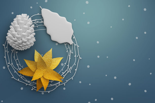 圣诞主题和新年作文。圣诞礼物，木制蓝色背景上的微型小物件。平铺，俯视图，拷贝空间。三维渲染图片下载