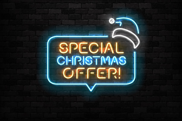 矢量现实孤立的霓虹灯圣诞特别优惠标志模板装饰和覆盖在墙壁背景。新年快乐的概念。图片下载