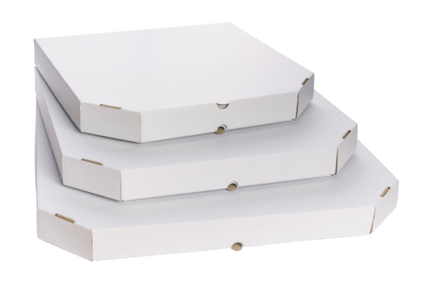 近距离堆叠三个空的不同大小的纸箱比萨饼隔离图片下载