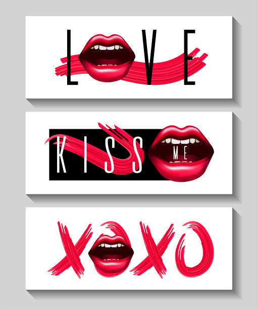 情人节时尚卡片，爱情和关系，口红。性感女人的嘴唇和红色的笔触。图片下载