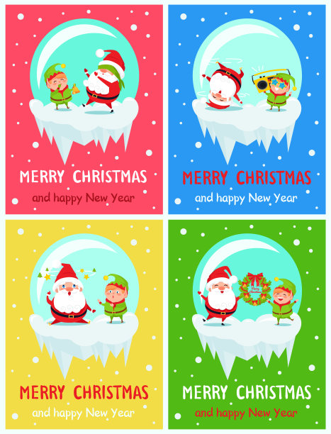 明信片圣诞快乐新年快乐圣诞精灵图片下载