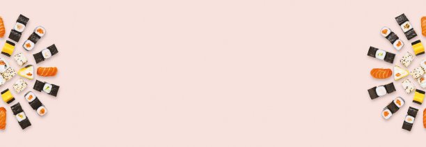 寿司设置边界上的粉红色背景与空白图片下载