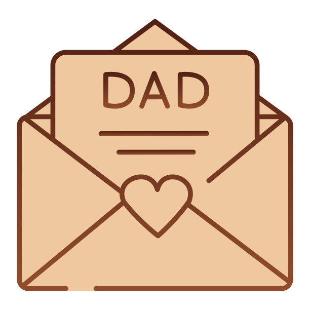 父亲节问候平图标。给爸爸的信棕色图标在时髦的平底风格。父亲节卡片在字母梯度风格的设计，设计为web和应用程序。Eps 10。图片下载