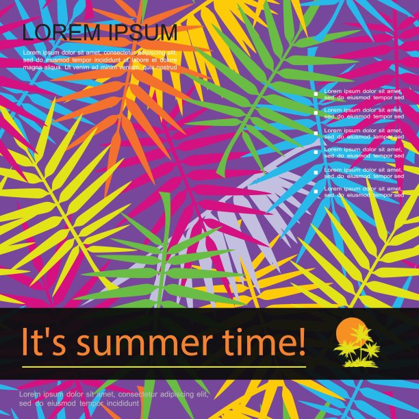 彩色天然棕榈叶无缝图案图片下载