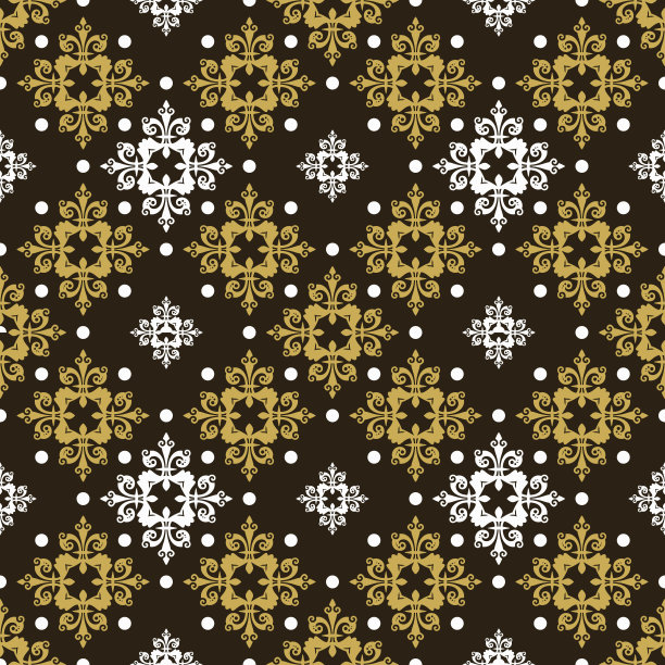 的背景图片。颜色:金色，白色，黑色。复古风格的无缝图案。向量图片下载