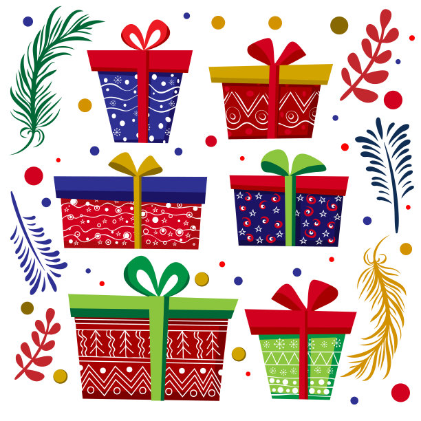 矢量美丽的节日礼盒设置孤立的白色。插图许多可爱的简单礼物。非常适合圣诞节，生日设计，销售和购物概念。圣诞背景与礼品盒图片下载