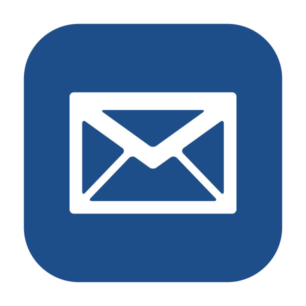 蓝色圆形方形信封图标，白色背景上的按钮图片下载