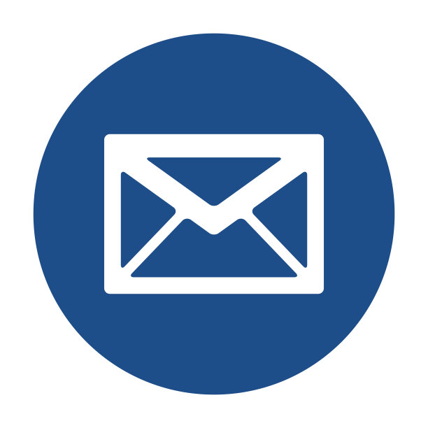 蓝色的圆形信封图标，白色背景上的按钮图片下载