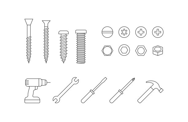 螺丝，螺栓，钉子，修理工具图标设置图片下载