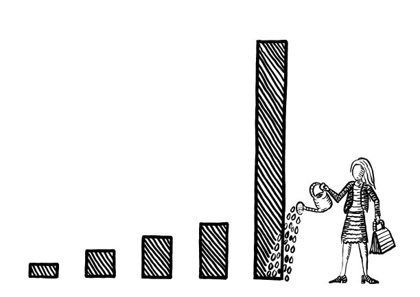 绘制的商业妇女浇水高图表酒吧图片下载