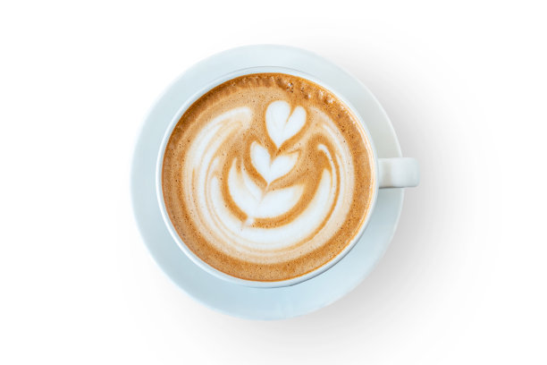 前视图。白色的摩卡咖啡杯孤立在白色的背景。文件包含与剪切路径，所以很容易工作。图片下载