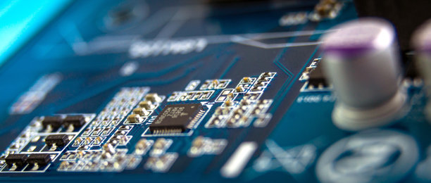 现代印刷电路板、电子电路板、纺织物。背景旗帜。图片下载