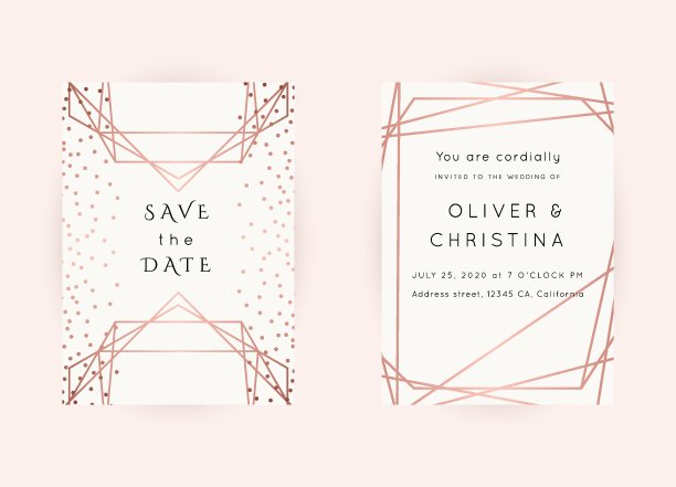 婚礼邀请玫瑰金矢量图片下载