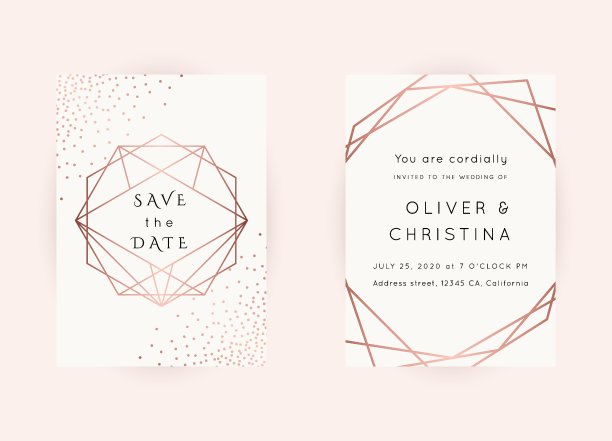 婚礼邀请玫瑰金矢量图片下载