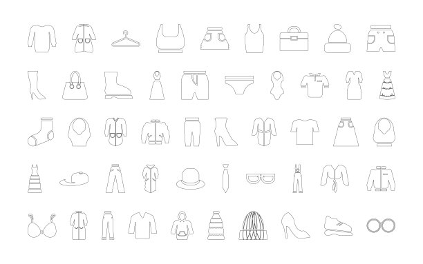 衣服，鞋子，配件图标集。图片下载