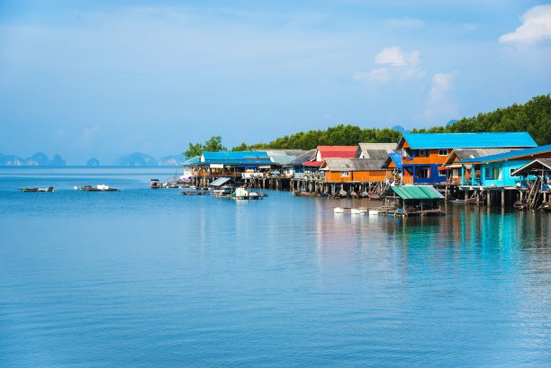 风景图片的乡村生活方式班邦法攀嘎。夏天，自然，背景，旅游，大海，乡村，景点，泰国旅游。营地，海滩，湖。图片下载