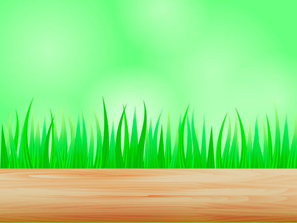 棕色的木制桌子的背景与绿色的草。矢量插图的卡片或旗帜图片下载