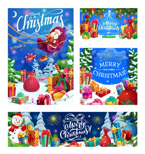 圣诞祝福，圣诞老人和礼物在雪中图片下载