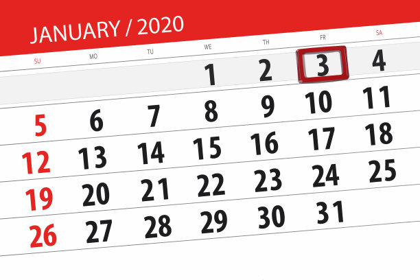 2020年1月的日历计划，截止日期，3日，周五图片下载